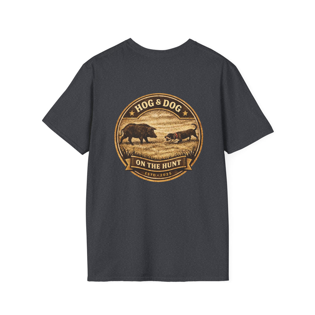 Hog & Dog Hunting Graphic T-Shirt — "On the Hunt" Vintage Badge