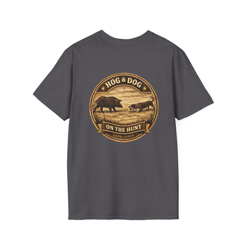 Hog & Dog Hunting Graphic T-Shirt — "On the Hunt" Vintage Badge