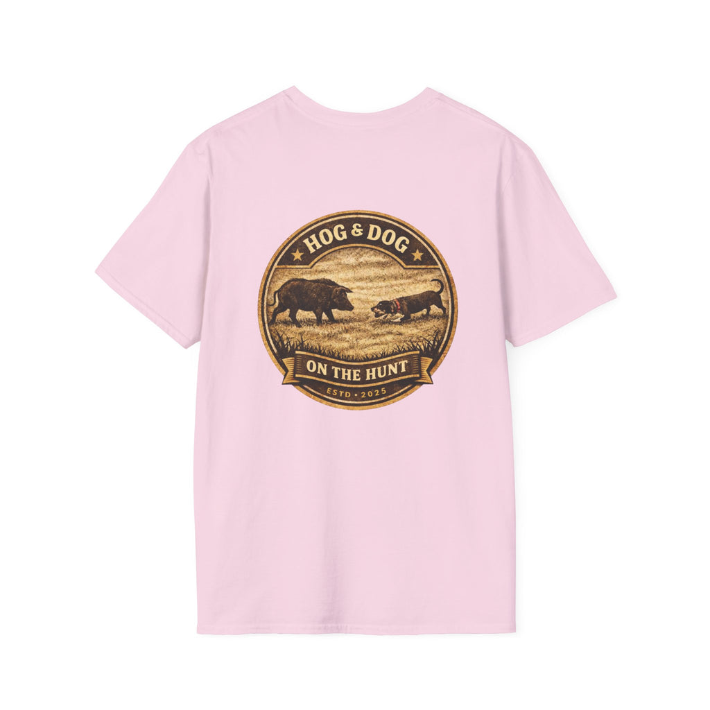 Hog & Dog Hunting Graphic T-Shirt — "On the Hunt" Vintage Badge