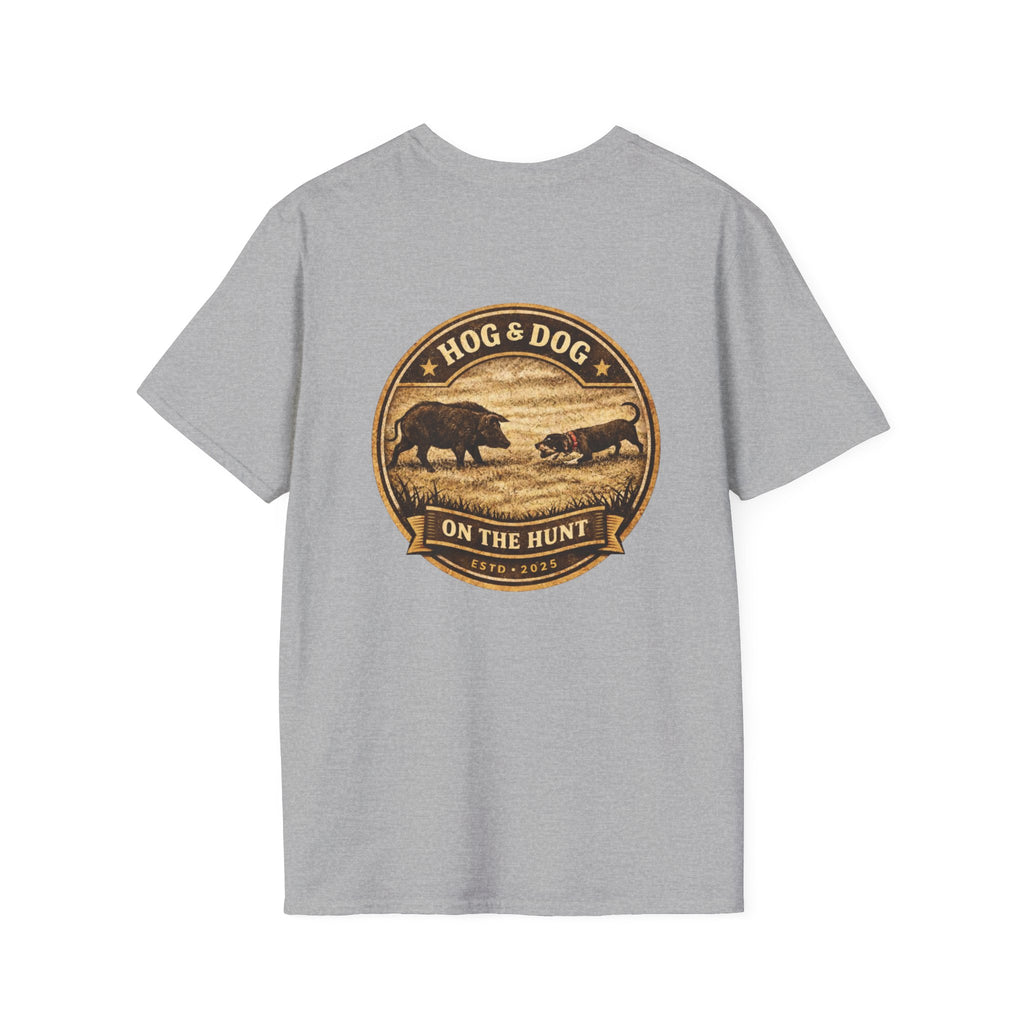 Hog & Dog Hunting Graphic T-Shirt — "On the Hunt" Vintage Badge