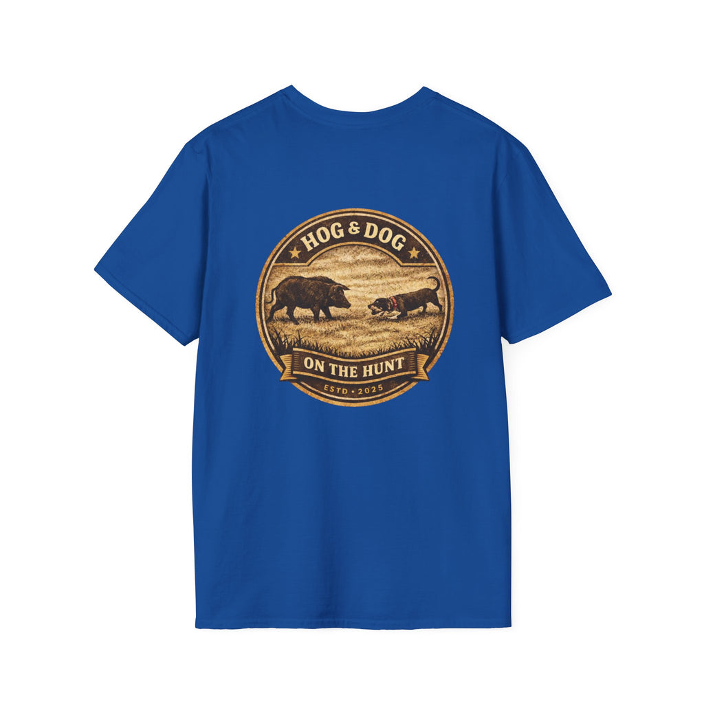 Hog & Dog Hunting Graphic T-Shirt — "On the Hunt" Vintage Badge