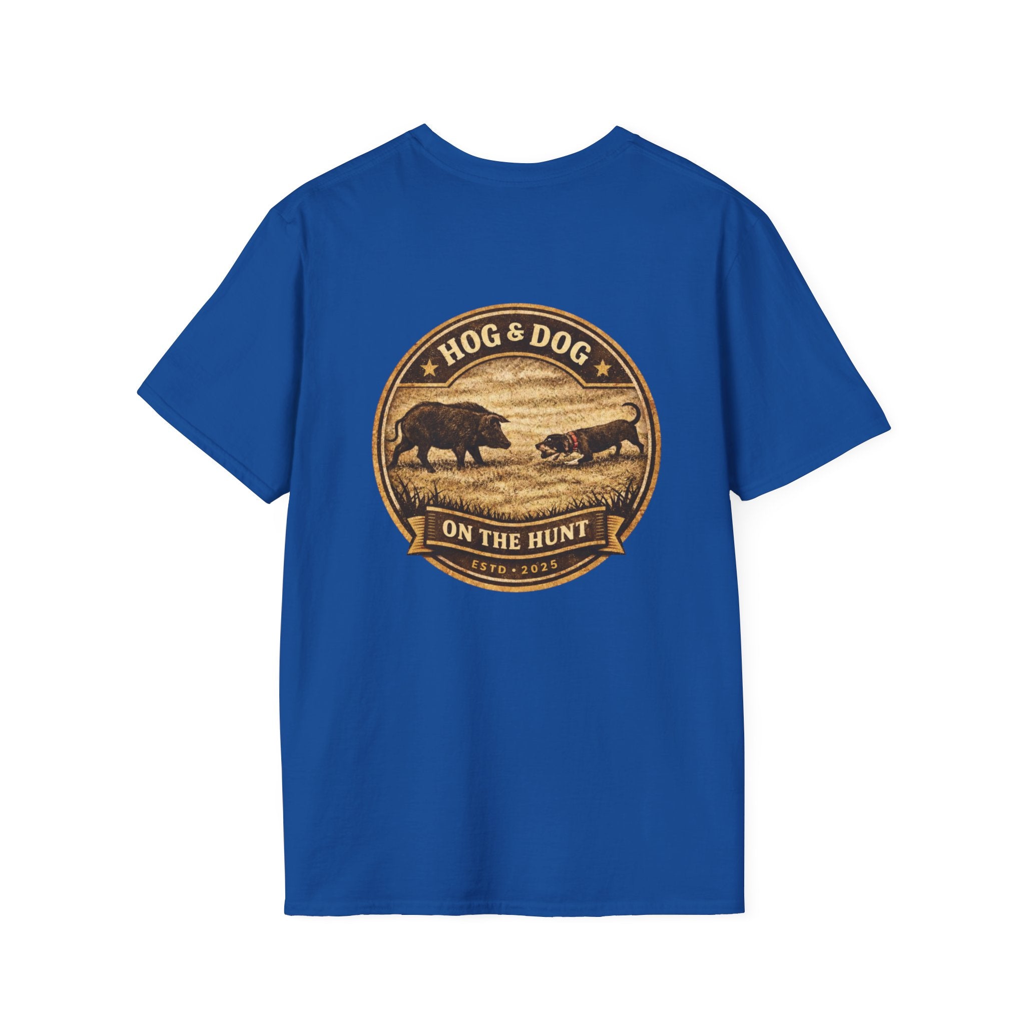 Hog & Dog Hunting Graphic T-Shirt — "On the Hunt" Vintage Badge