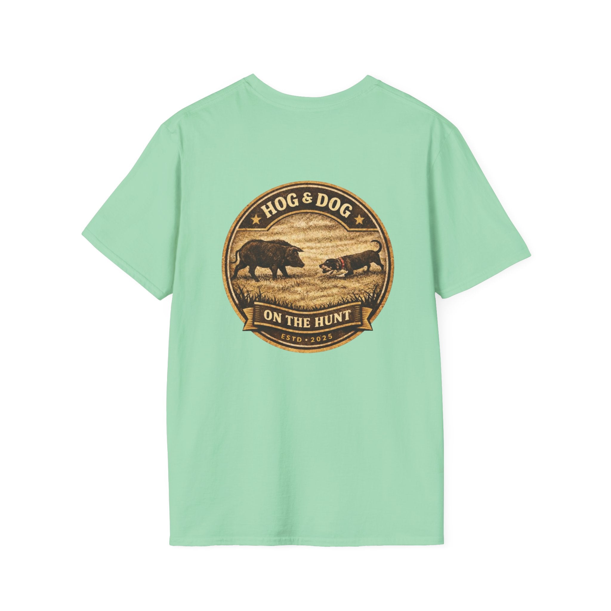 Hog & Dog Hunting Graphic T-Shirt — "On the Hunt" Vintage Badge