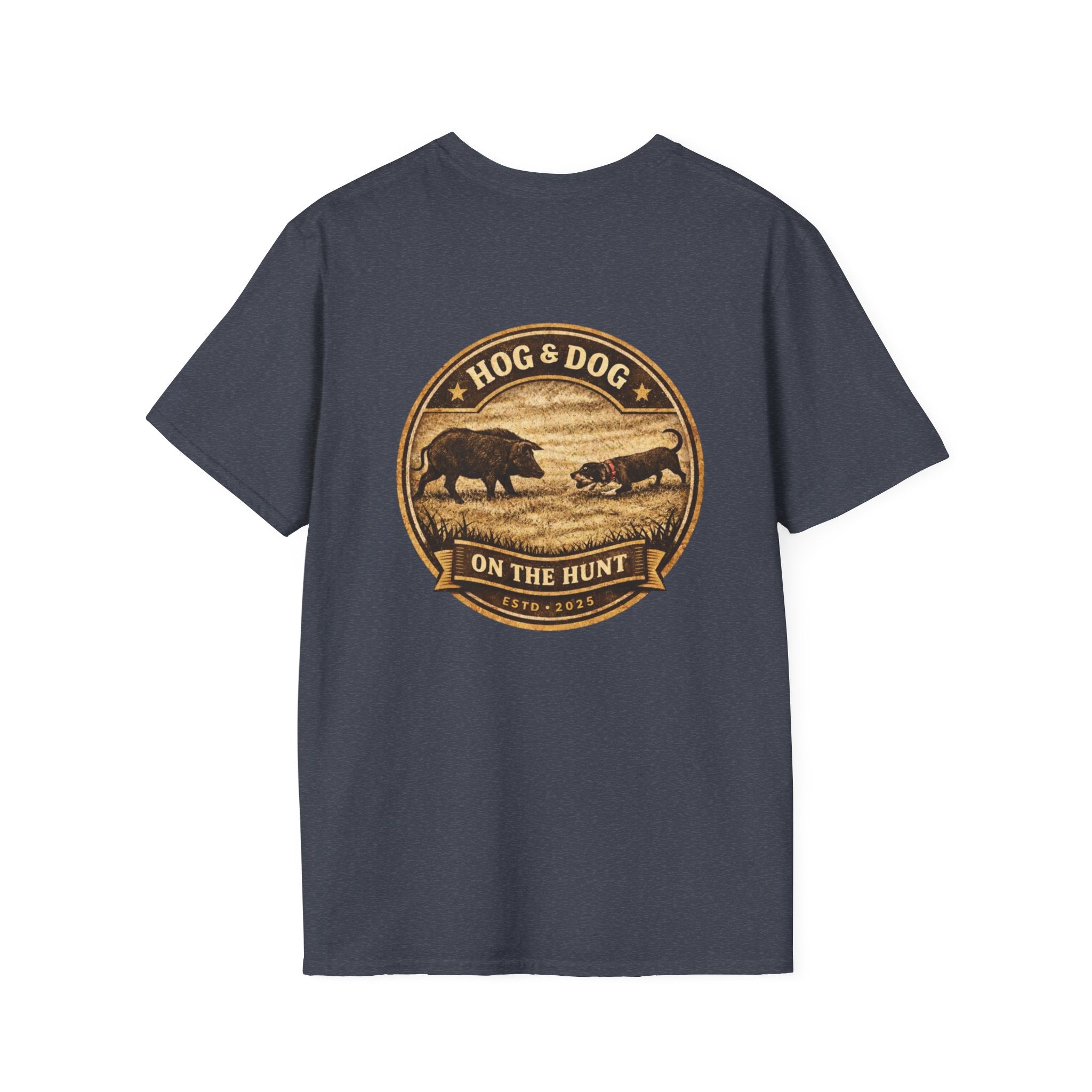 Hog & Dog Hunting Graphic T-Shirt — "On the Hunt" Vintage Badge