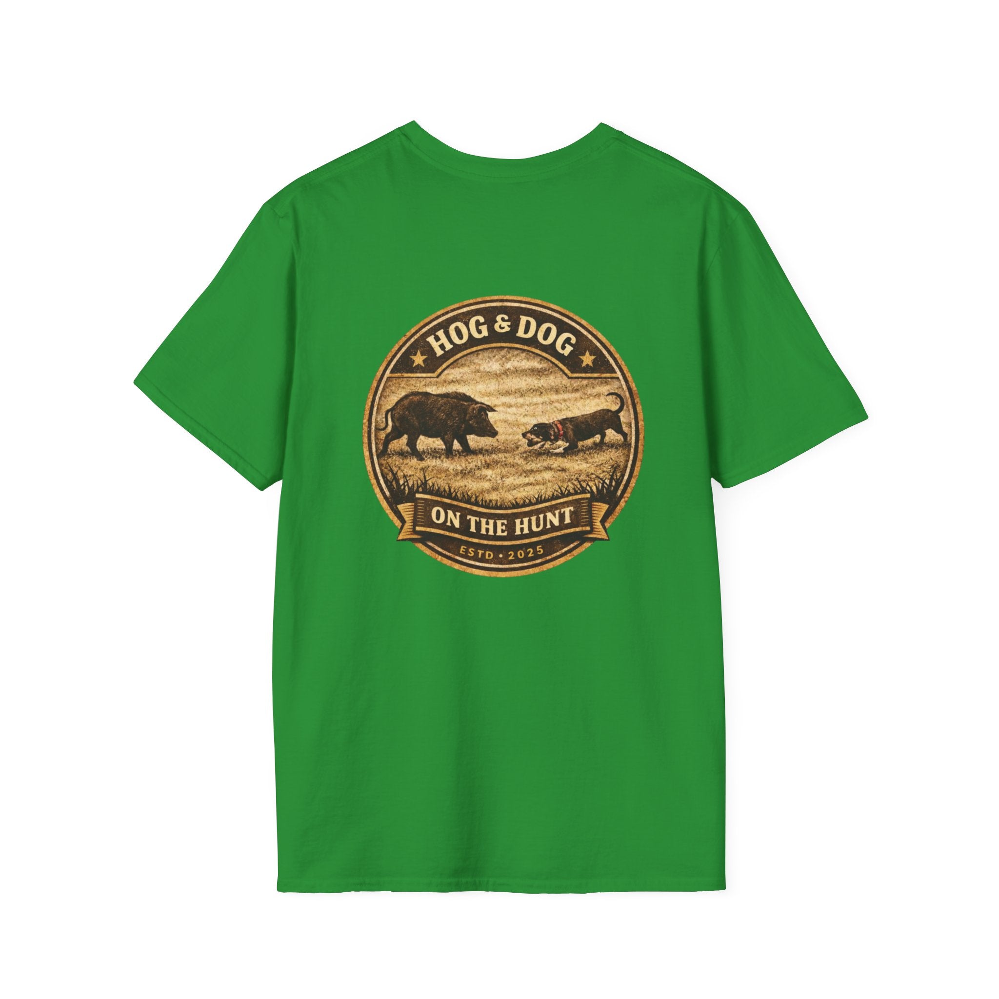 Hog & Dog Hunting Graphic T-Shirt — "On the Hunt" Vintage Badge