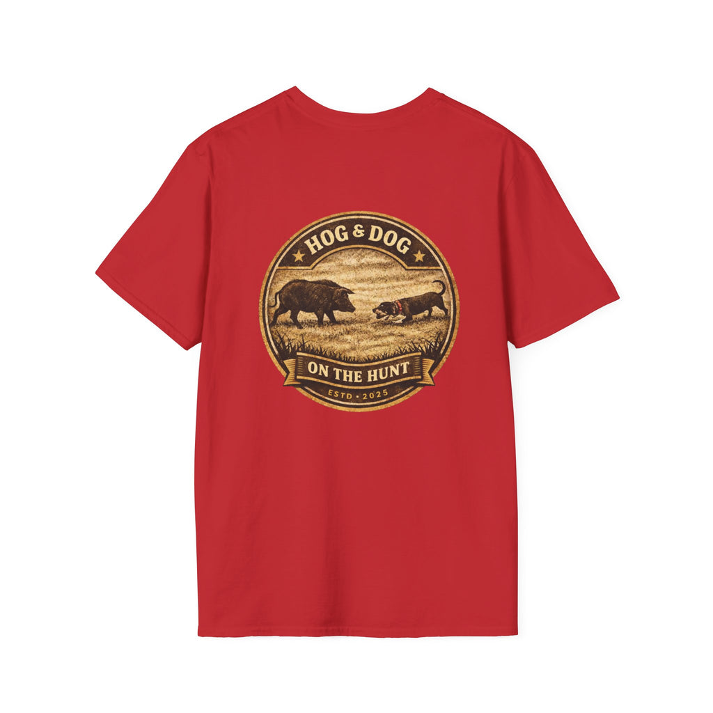 Hog & Dog Hunting Graphic T-Shirt — "On the Hunt" Vintage Badge