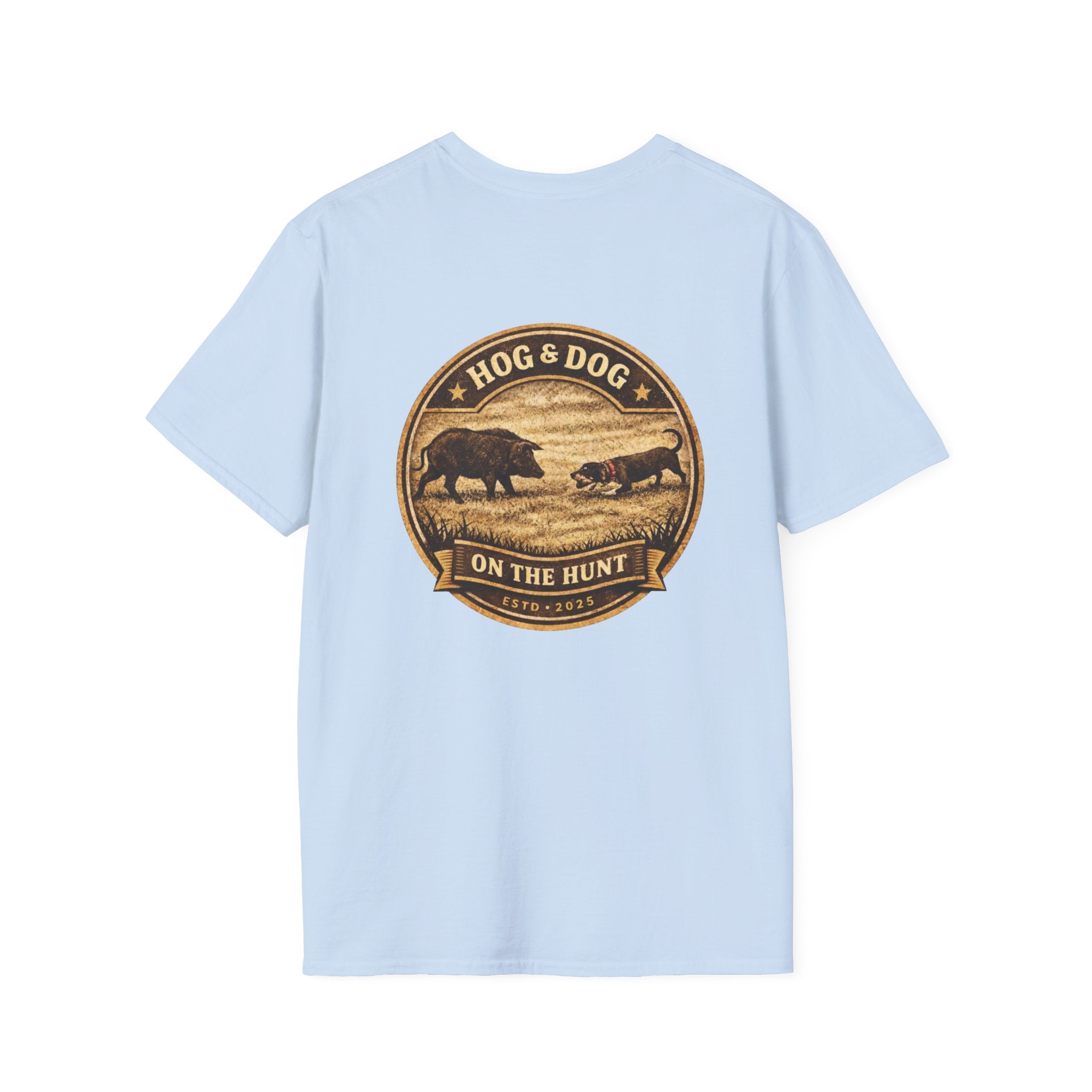 Hog & Dog Hunting Graphic T-Shirt — "On the Hunt" Vintage Badge