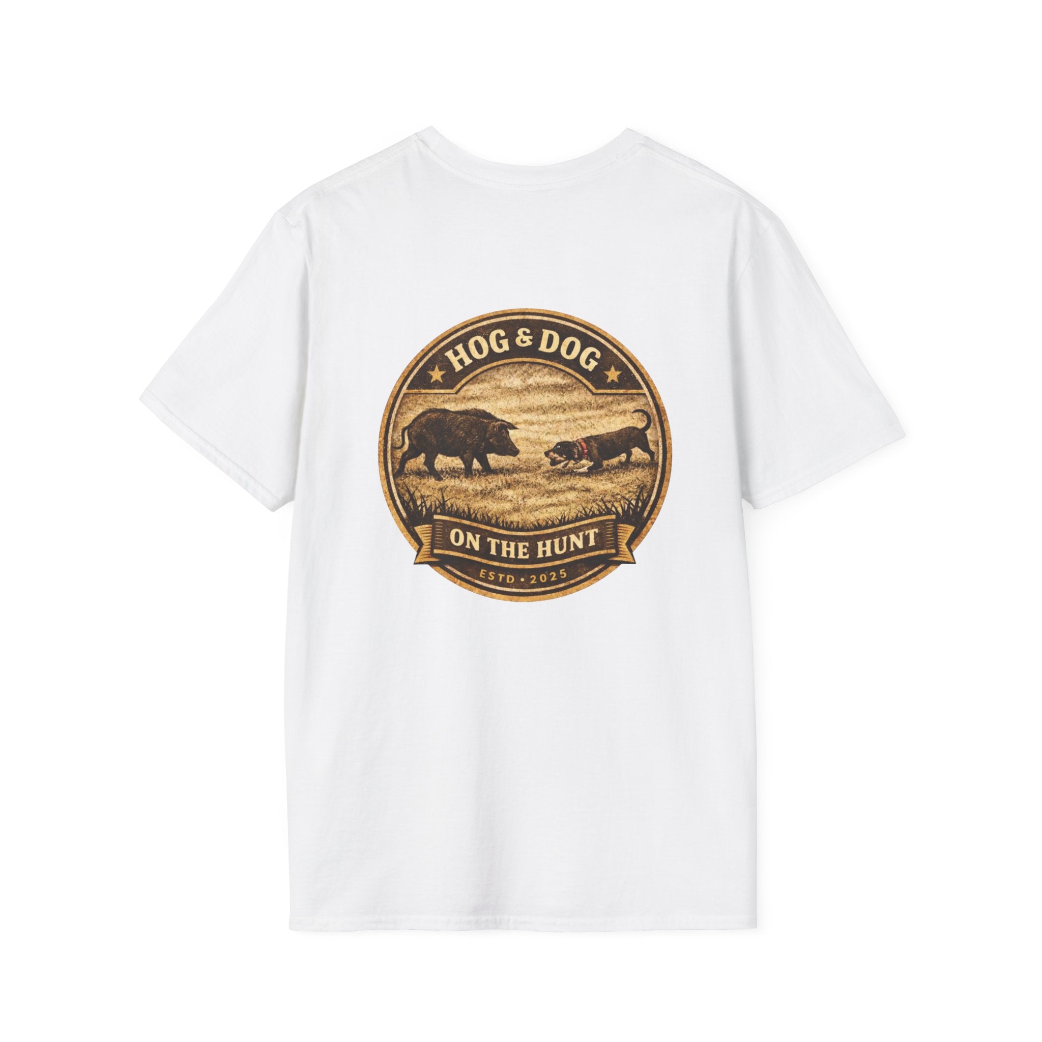 Hog & Dog Hunting Graphic T-Shirt — "On the Hunt" Vintage Badge