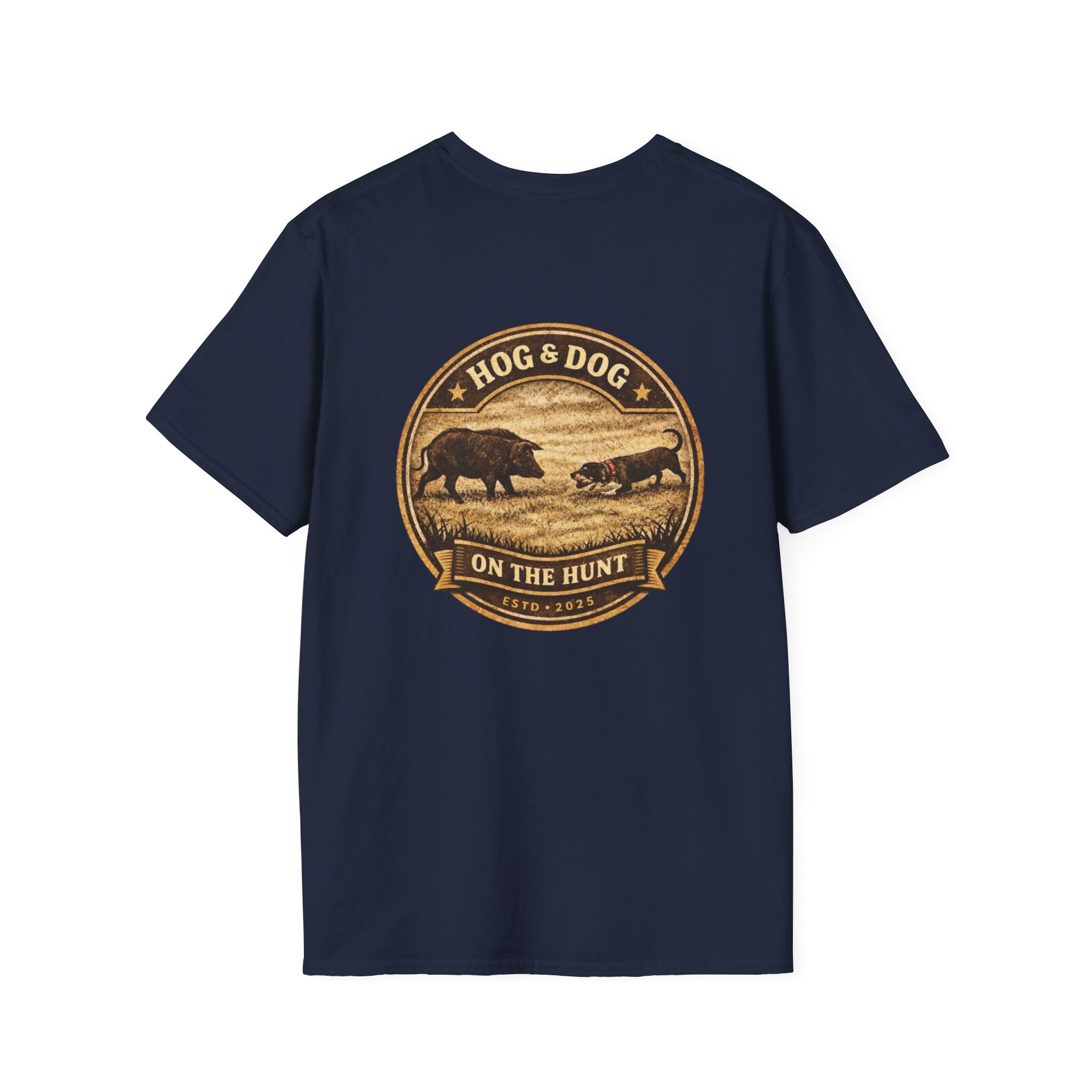 Hog & Dog Hunting Graphic T-Shirt — "On the Hunt" Vintage Badge